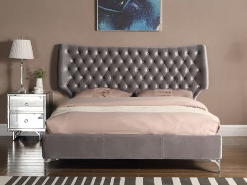 Ashbourne Velvet King Size Bed - Grey